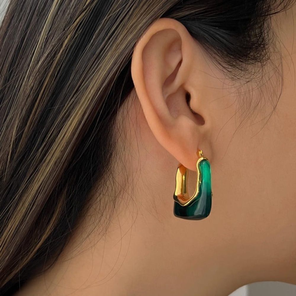 Green crystal  hoop earrings N124 - Picture 2 of 5